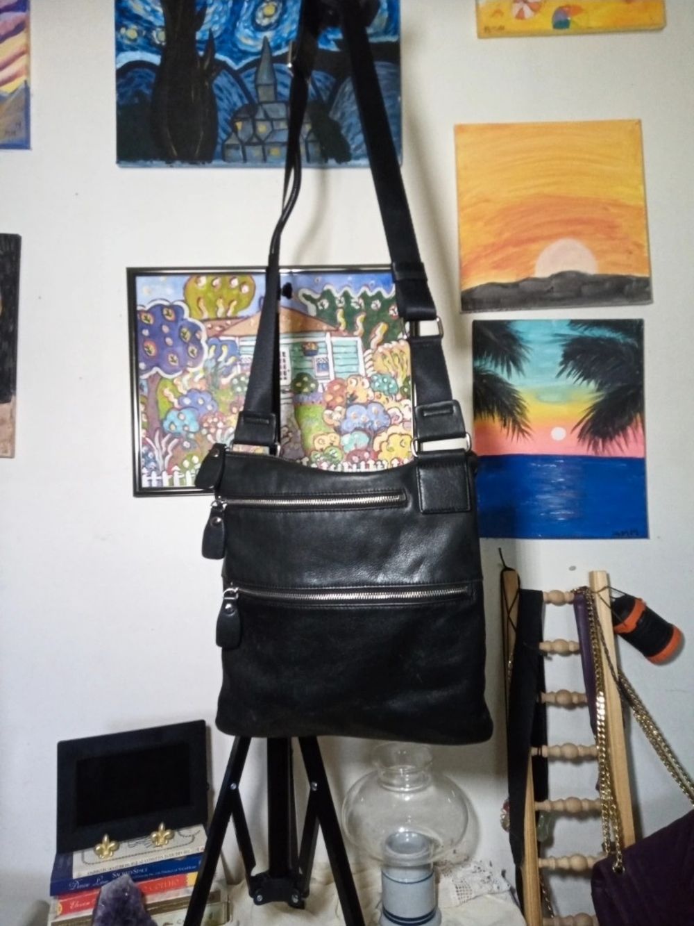 Black Leather Crossbody Bag Classic Everyday Carry